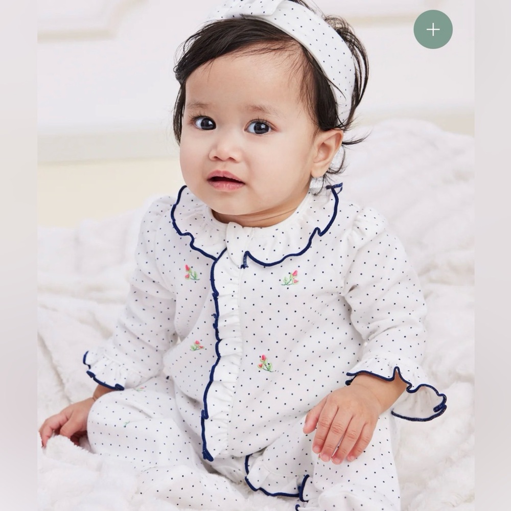 3 months Little Me White and Navy Baby Outfit with Matching Headband